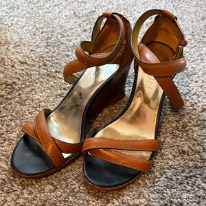 Elegant Brown and Black Women's Wedge Sandals